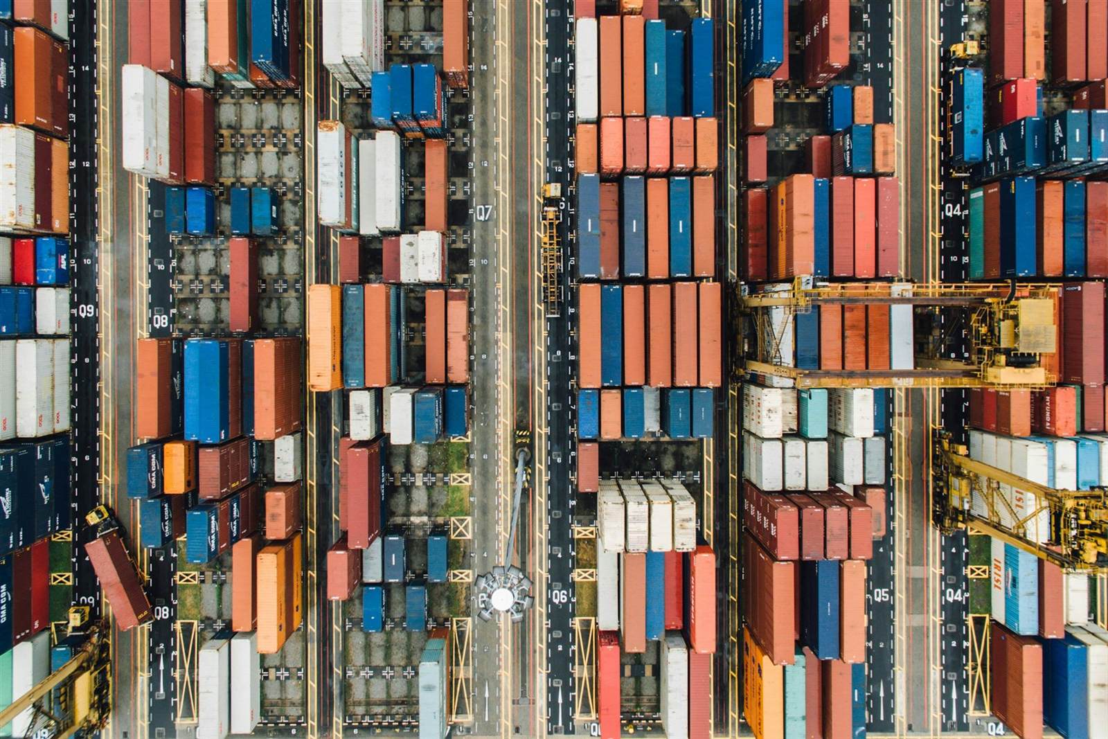 Export containers at a shipping port